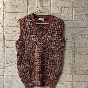 Vintage Andhurst Knit Sweater Vest Men’s L – Rust Brown & Cream Geometric Patter